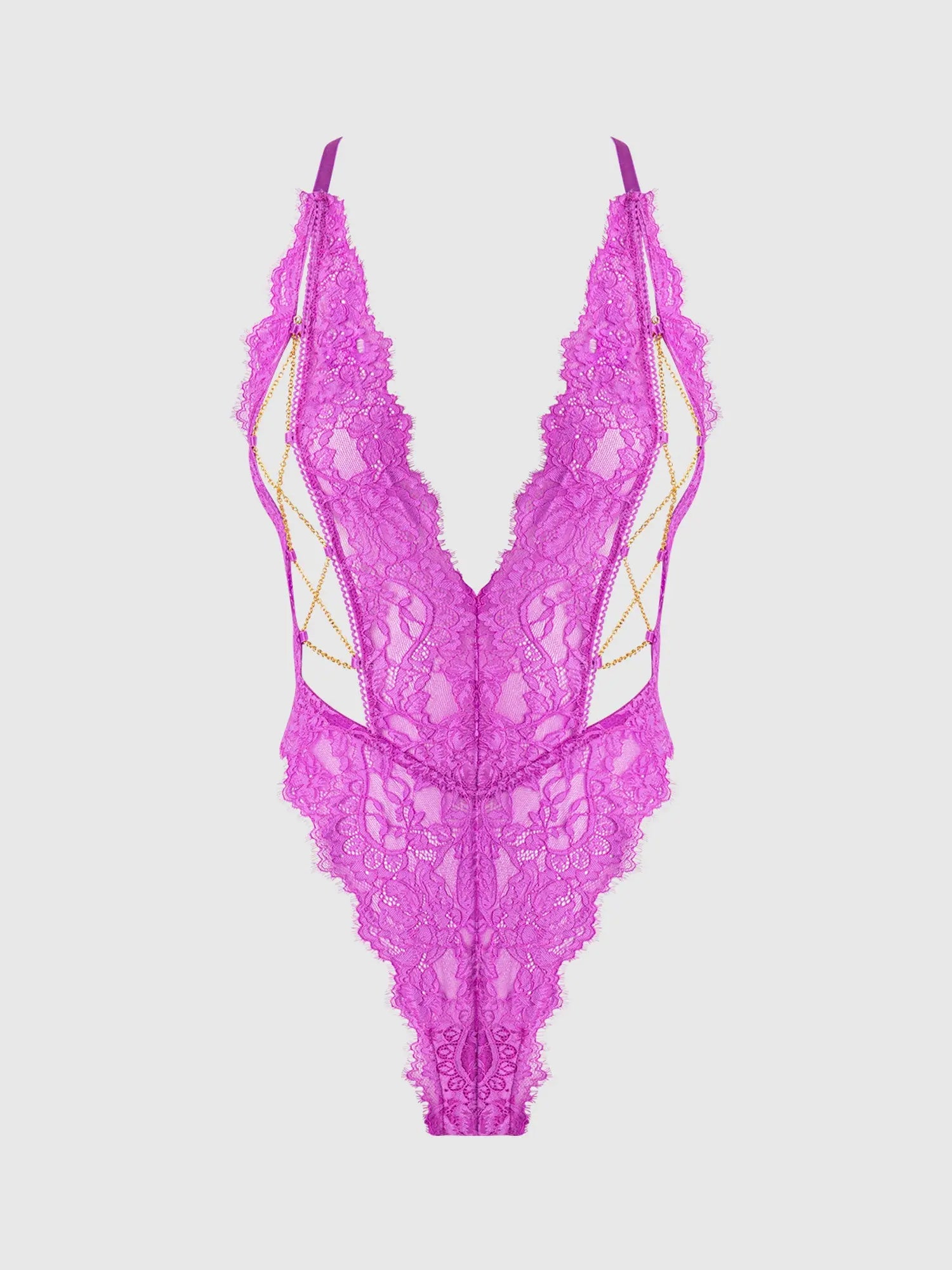Pink Lace & Chain Plunge Bodysuit