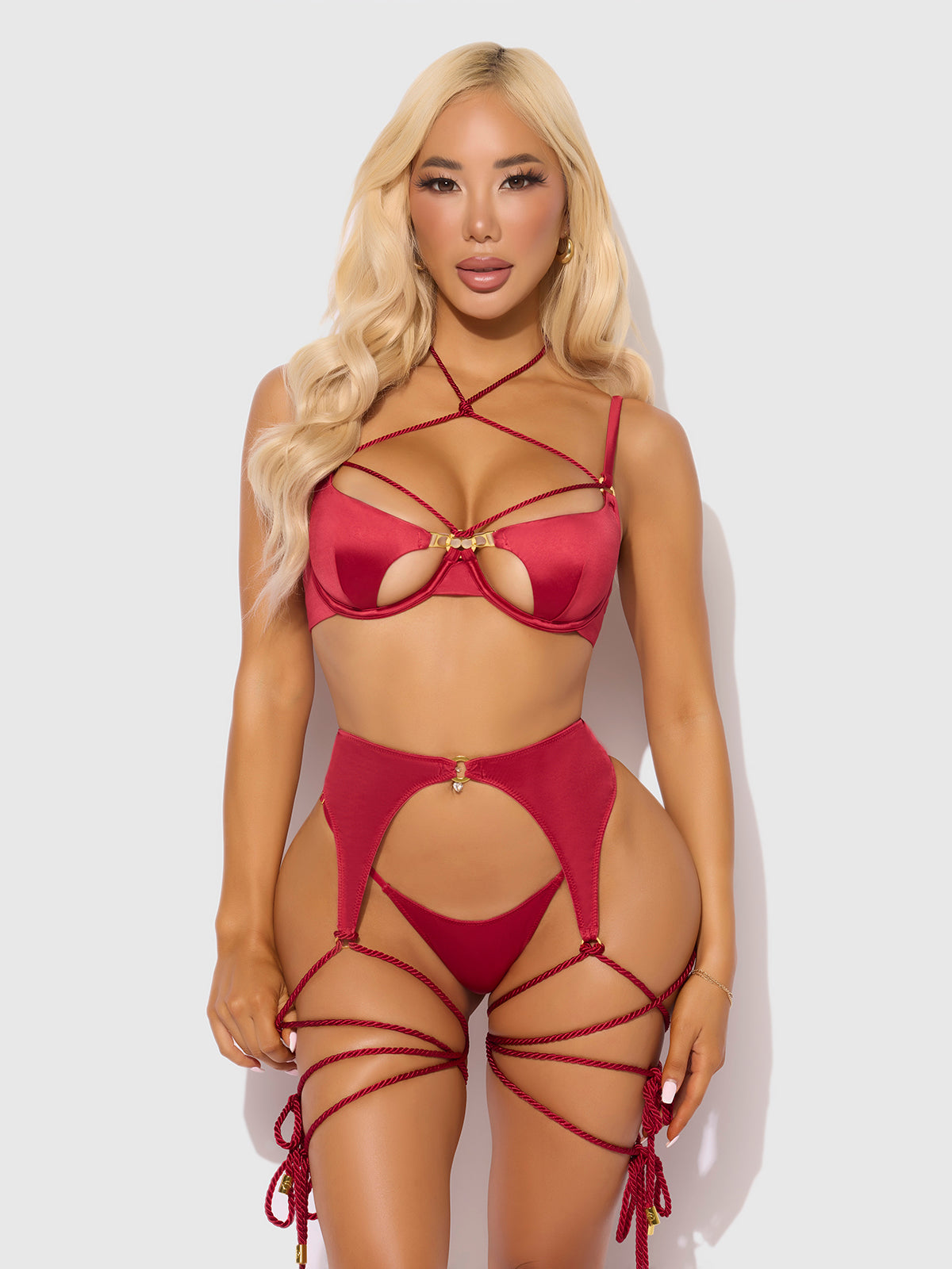 SILKY MICRO & ROPE BRA, GARTER & THONG SET Lingerie