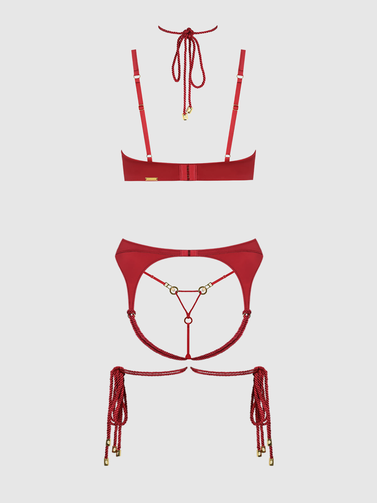 SILKY MICRO & ROPE BRA, GARTER & THONG SET