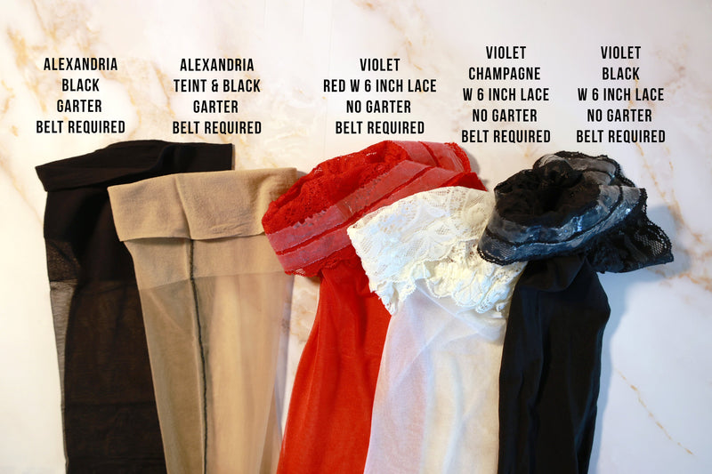 Alexandria Stockings - Belt Required - White & Black Lingerie GLAMORY